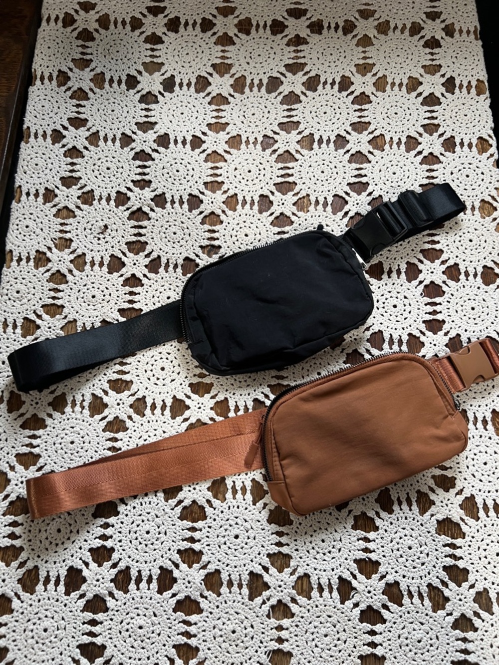 Pair of crossbody bags bum bag black and brown